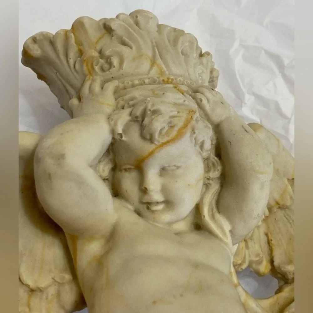 Heavy 10” Cherub Wall Candle Sconce Athena Marble ~Old Hollywood ~1960s - 1990s - Picture 3 of 11